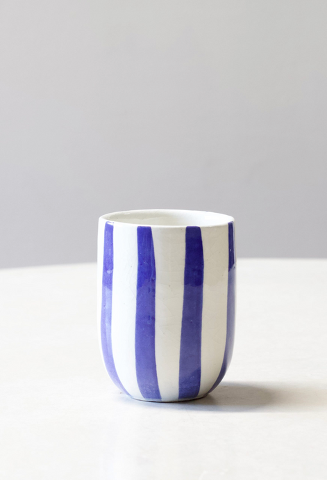 Household Hardware - Painted Cups - White/Bleu Stripe