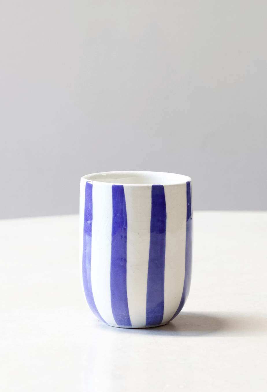 Household Hardware - Painted Cups - White/Bleu Stripe