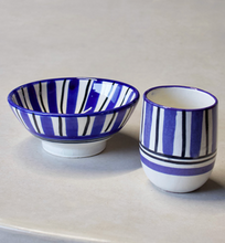 Load image into Gallery viewer, Household Hardware - Painted Bowls - Bleu/Black Stripe