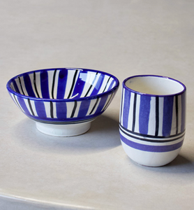 Household Hardware - Painted Cups - Bleu/Black Stripe